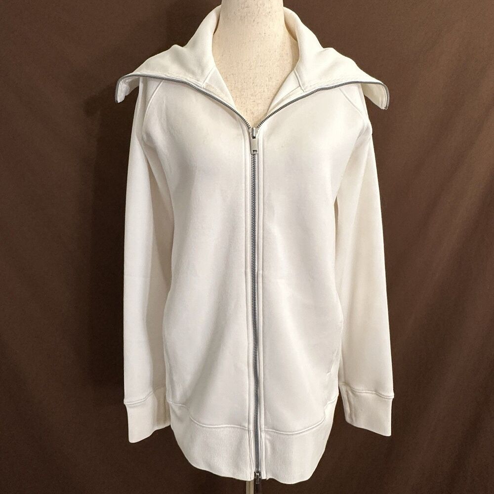 Spanx Heavyair Full Zip Tunic Sweatshirt Jacket Womens XS Cream Powder